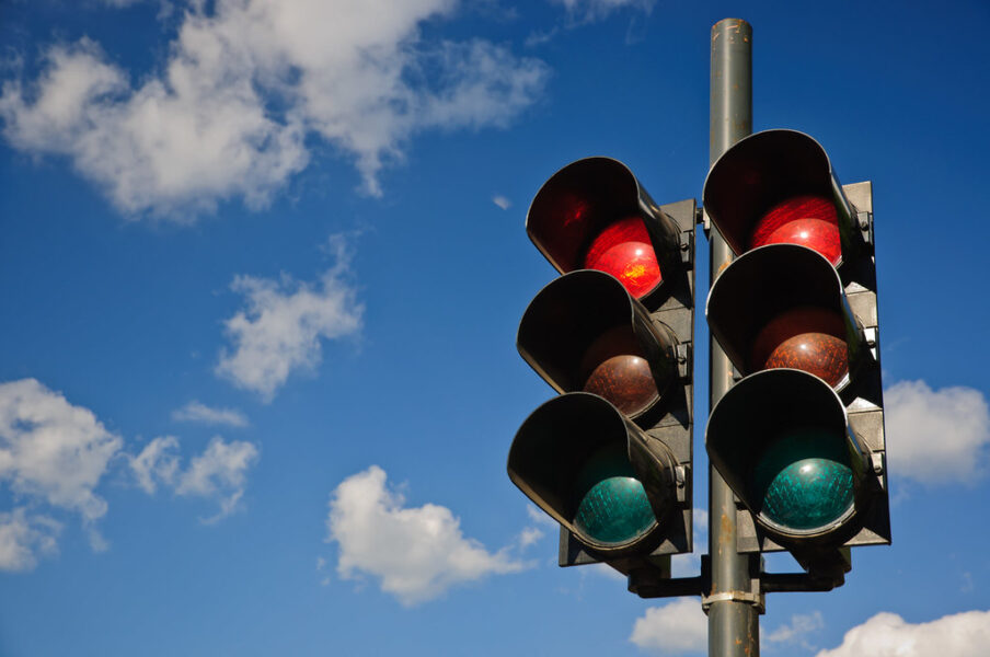 A traffic signal on a pole
