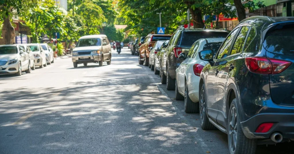 Parked cars along a street