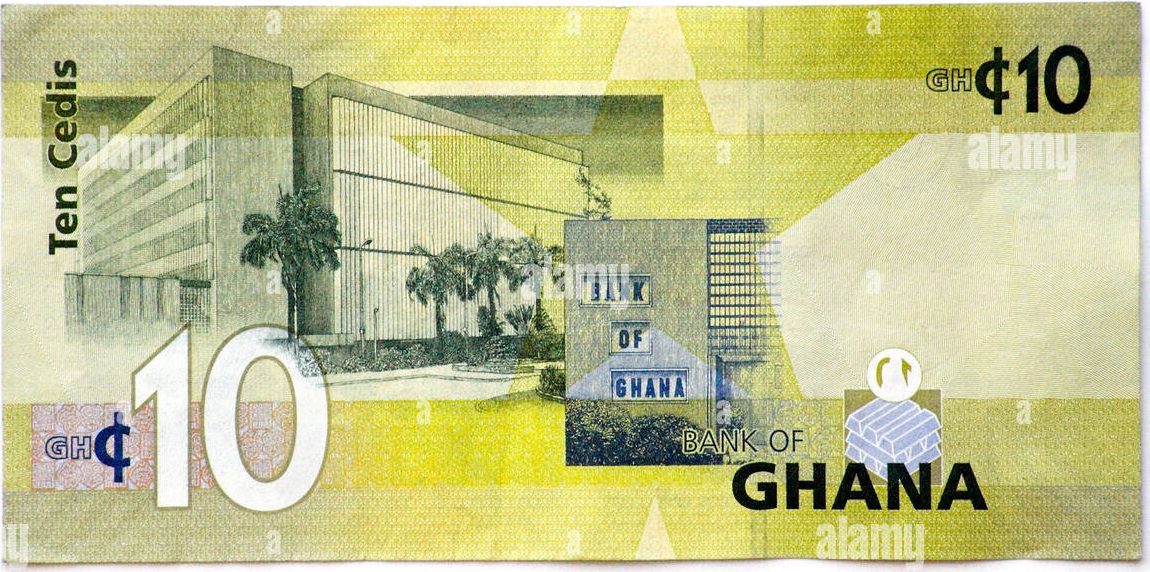 The back side of the Ghana ten Cedi note