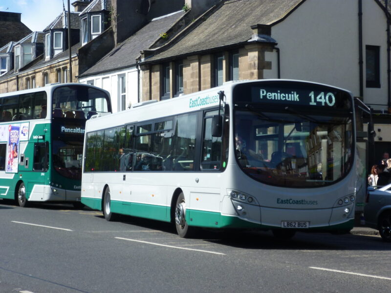 A Penicuik to Musselburgh bus parks along the road