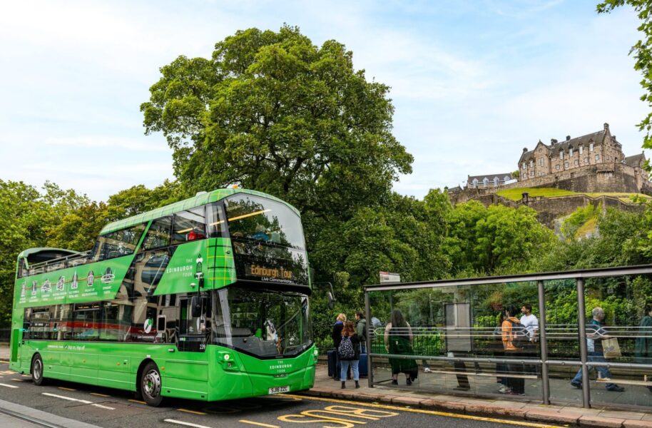 A bus stops in Edinburgh