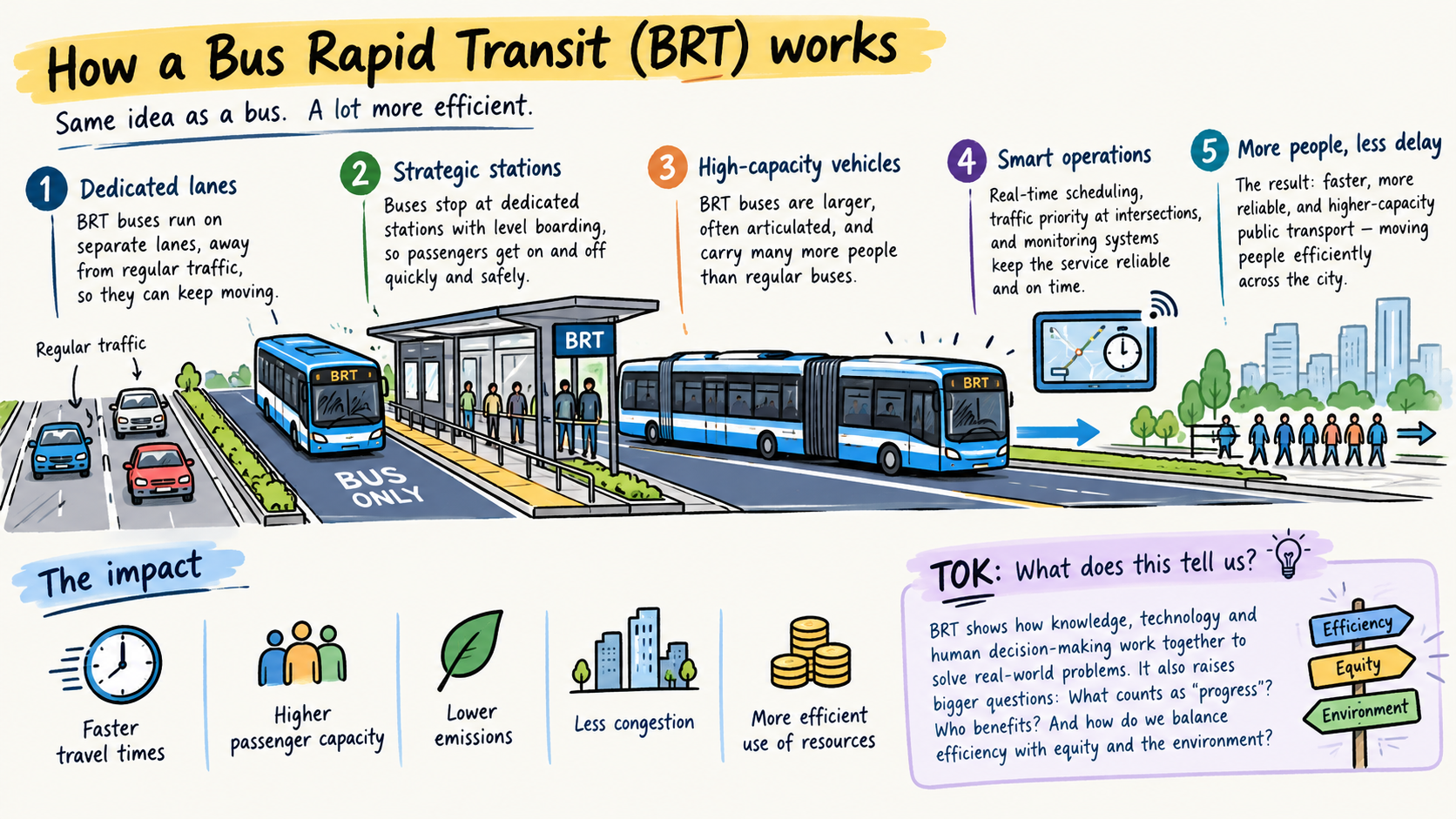 An infographic illustrating how a bus rapid transit works