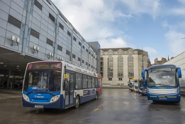 Buses parked at the Edinburgh bus station