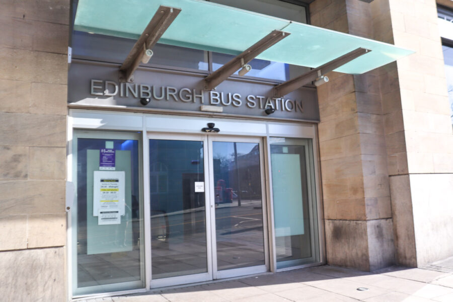 The entrance to the Edinburgh bus station