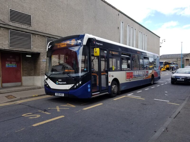 The x58 St Andrews to Edinburgh bus approaches the station